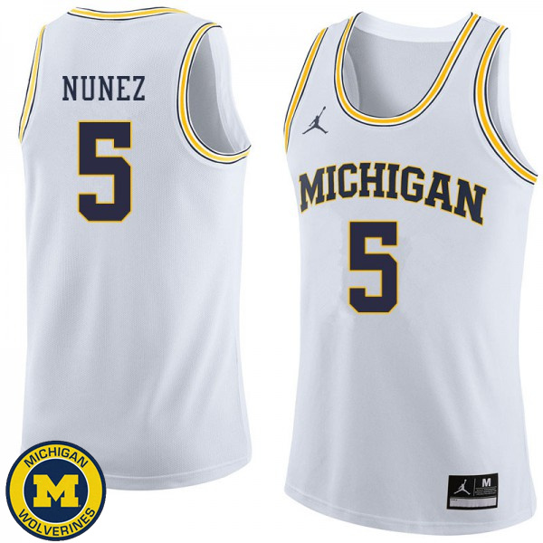 Men University of Michigan #5 Adrien Nunez White Jordan Brand Player Basketball Jersey